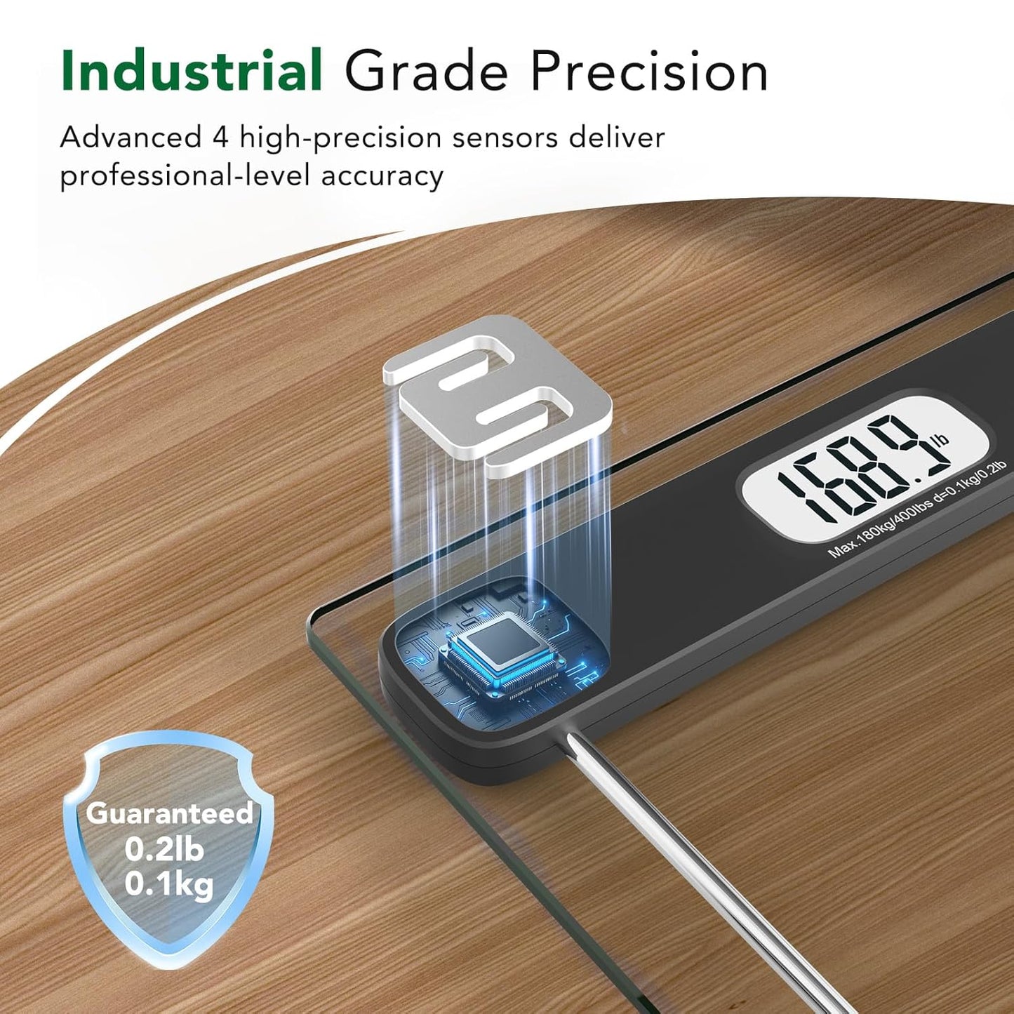 Digital Bathroom Scale by  - 400Lb Capacity Accurate Body Weight Weighing Scale with Professional Grade, Step-On Technology, Tempered Glass, LCD Display, Measuring Tape Included