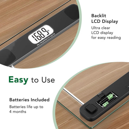 Digital Bathroom Scale by  - 400Lb Capacity Accurate Body Weight Weighing Scale with Professional Grade, Step-On Technology, Tempered Glass, LCD Display, Measuring Tape Included