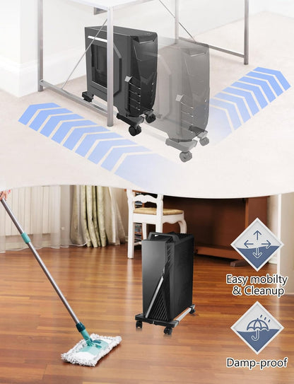 Computer Tower Stand, PC Stand, Adjustable Mobile CPU Stand with Rolling Wheels, PC Tower Stand for Floor Carpet Gaming PC Case, PC Riser for Gamers and Students