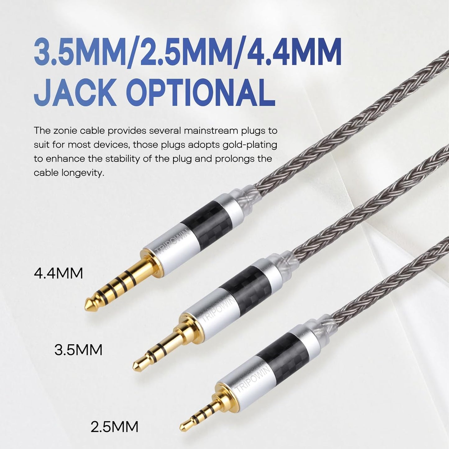 Zonie IEM Cable, 16 Core Silver Plated Earphone Upgraded Cords, 1.25M SPC in Ear Monitor Cable for 7Hz Zero:2 Orchestra Lite Cadenza Hype4 Supermix4(2Pin 0.78Mm, 3.5Mm)(Grey)
