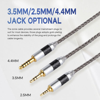 Zonie IEM Cable, 16 Core Silver Plated Earphone Upgraded Cords, 1.25M SPC in Ear Monitor Cable for 7Hz Zero:2 Orchestra Lite Cadenza Hype4 Supermix4(2Pin 0.78Mm, 3.5Mm)(Grey)