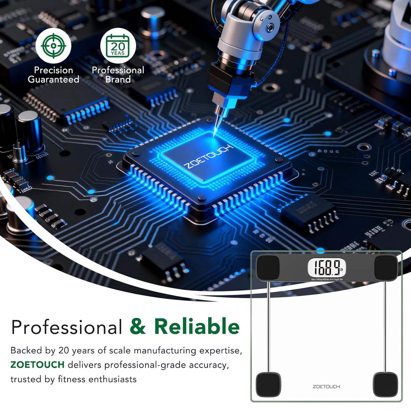 Digital Bathroom Scale by  - 400Lb Capacity Accurate Body Weight Weighing Scale with Professional Grade, Step-On Technology, Tempered Glass, LCD Display, Measuring Tape Included