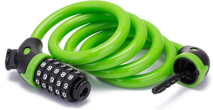 Bike Lock Bicycle Lock Chain ，5-Digit Combination Lock Core Steel Wire Bike Lock Security&Portable Bicycle Locks,1.1M X 1/2 Inch (Green)