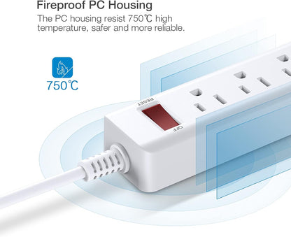 Power Strip 3 Outlets with 3 Fast Charging USB Ports, 5Ft Extension Cord with USB Ports (5V/2.4AX3) for Indoor,1625W/13A (1 PCS)