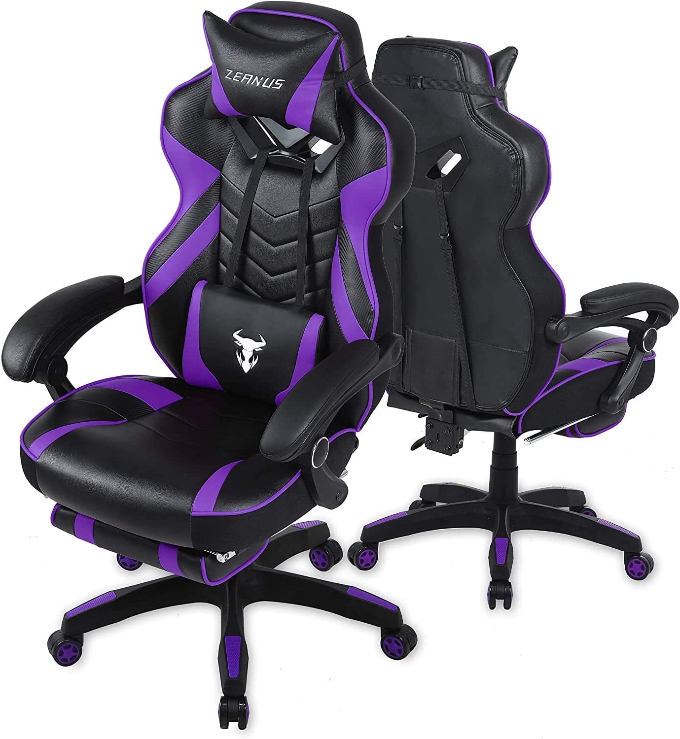 Purple Reclining Computer Chair with Footrest, High Back Gamer Chair with Massage, Large Racing Style Desk Chair for Gaming, Big and Tall Gaming Chairs for Adults