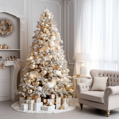 48 Inch White Faux Fur Christmas Tree Skirt, Luxury Plush Tree Base Cover for Holiday Party and Home Christmas Decor