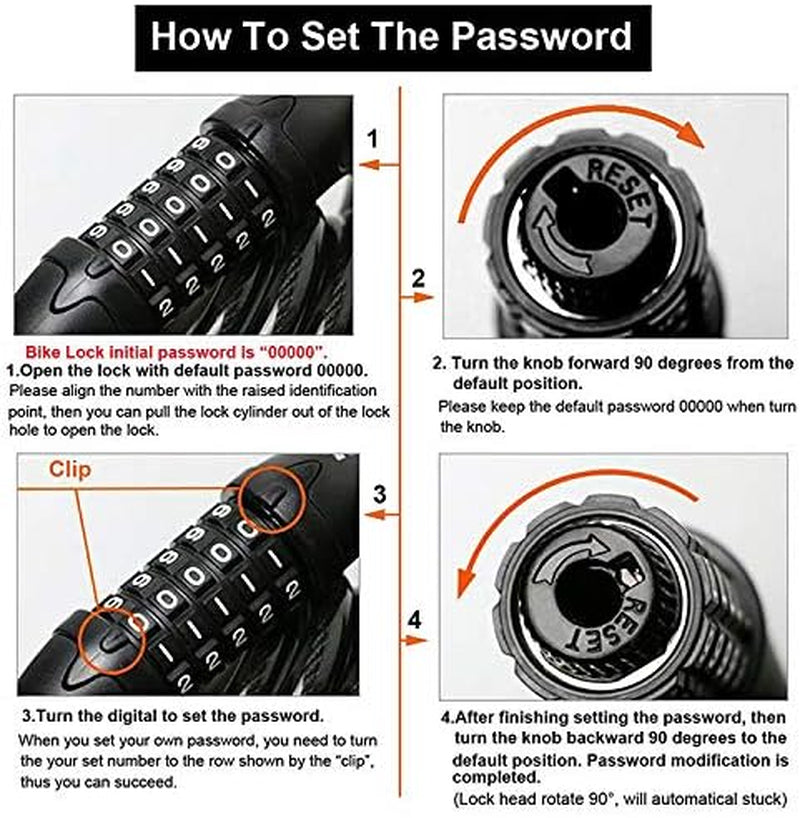 Bike Lock Bicycle Lock Chain ，5-Digit Combination Lock Core Steel Wire Bike Lock Security&Portable Bicycle Locks,1.1M X 1/2 Inch (Green)