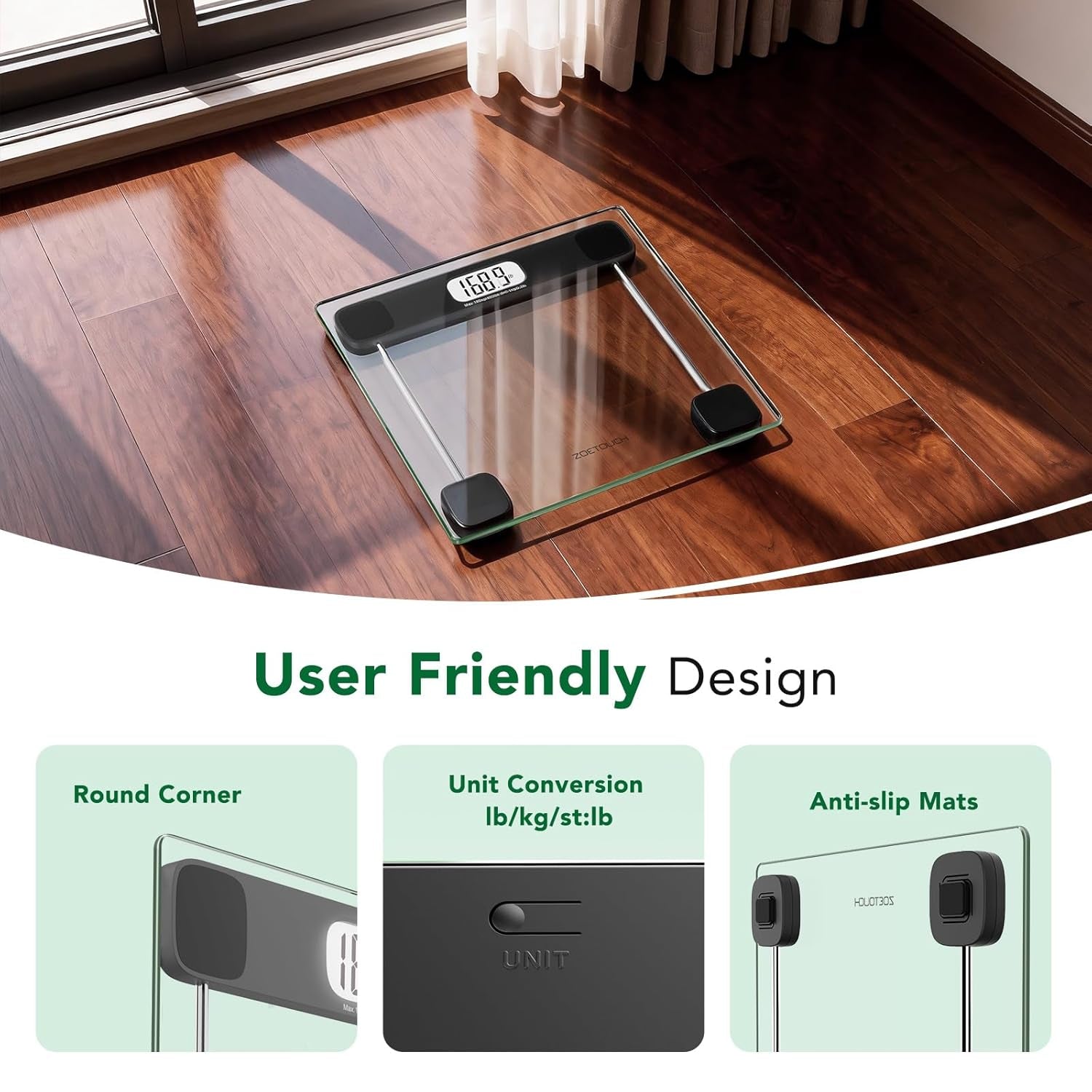 Digital Bathroom Scale by  - 400Lb Capacity Accurate Body Weight Weighing Scale with Professional Grade, Step-On Technology, Tempered Glass, LCD Display, Measuring Tape Included