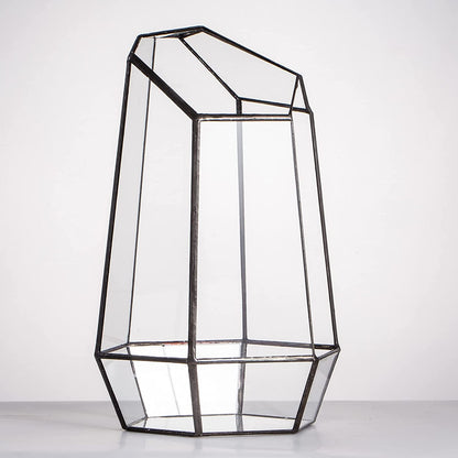 Geometric Glass Terrarium Planter for Succulent, Small Cacti, Black Irregular Opened Container Pot, Indoor Home Garden Office Tabletop Decor, 6.5" X 5.7" X 9.8" (No Plants, No Door)