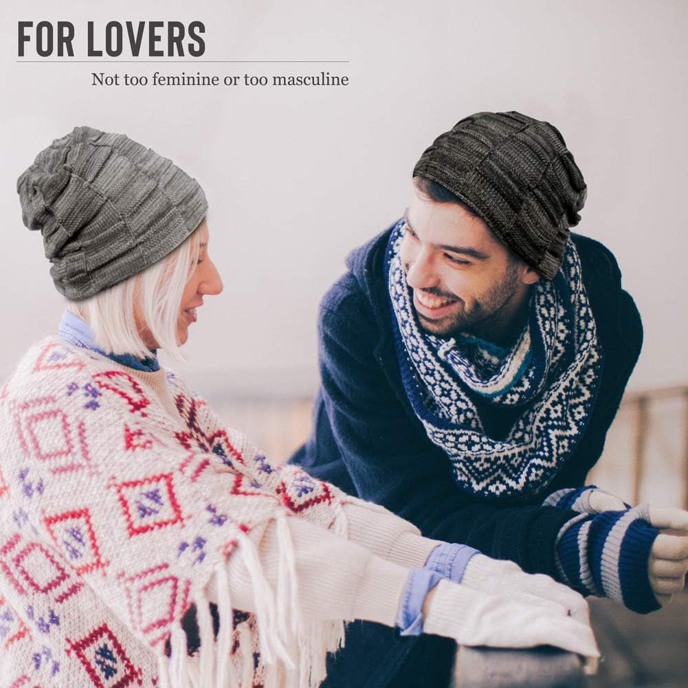 Slouchy Beanie for Men Winter Hats for Guys Cool Beanies Mens Lined Knit Warm Thick Skully Stocking Binie Hat Pairs