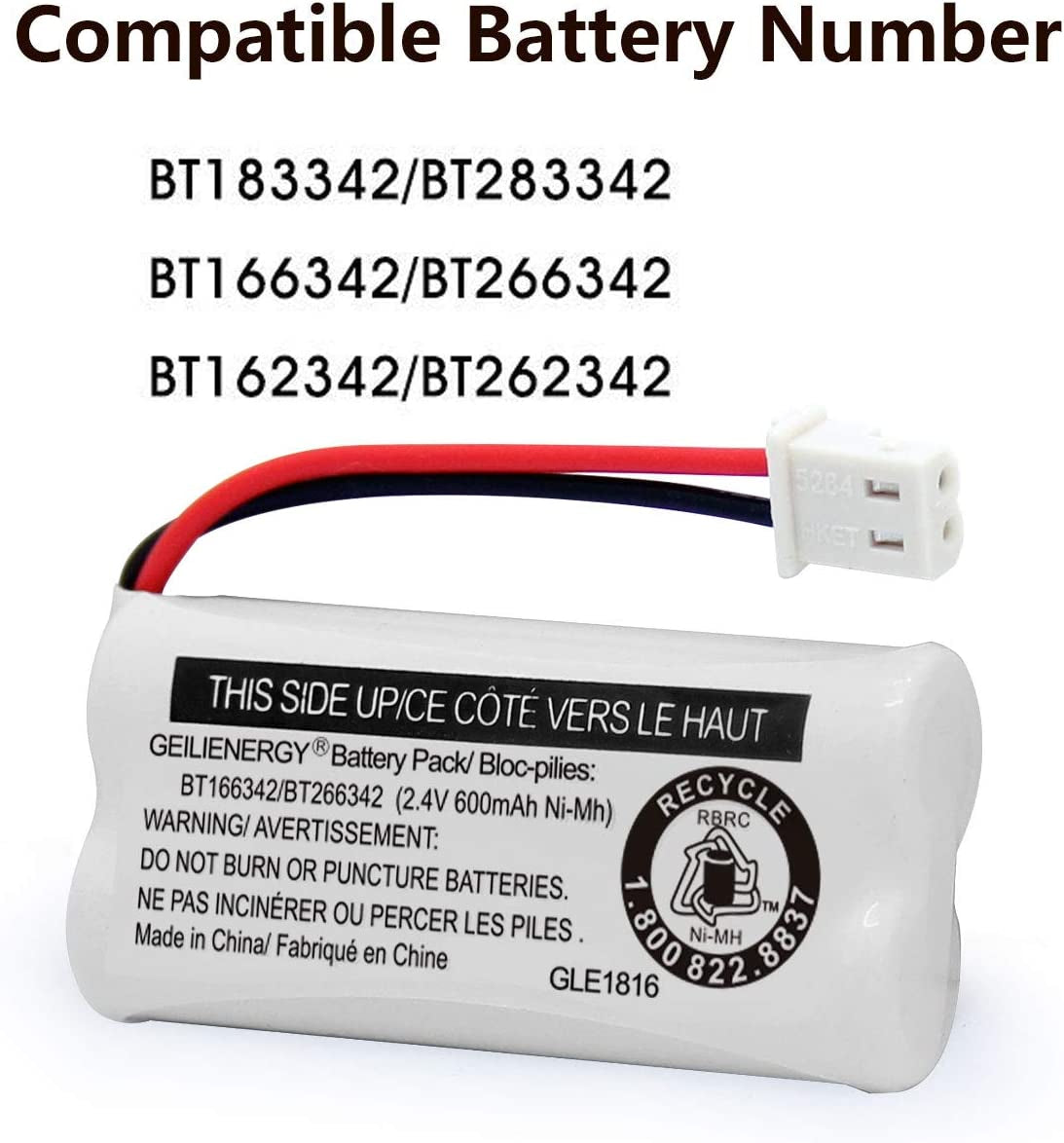 BT162342 BT262342 Battery Compatible with BT183342 BT283342 BT166342 BT266342 Vtech CS6114 CS6419 CS6719 At&T EL52300 CL80111 Cordless Phone(Pack of 2)