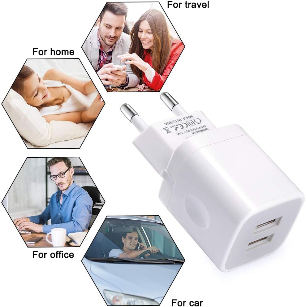European Wall Charger,  2-Pack USB 2.1AMP Universal Europe Charger Block Dual Port Plug Compatible for Iphone 17 16 15 14 13 12 11 Pro Max XS XR X SE 8 7 6 Plus,Samsung S25 S24 A17,Note,Lg,Moto
