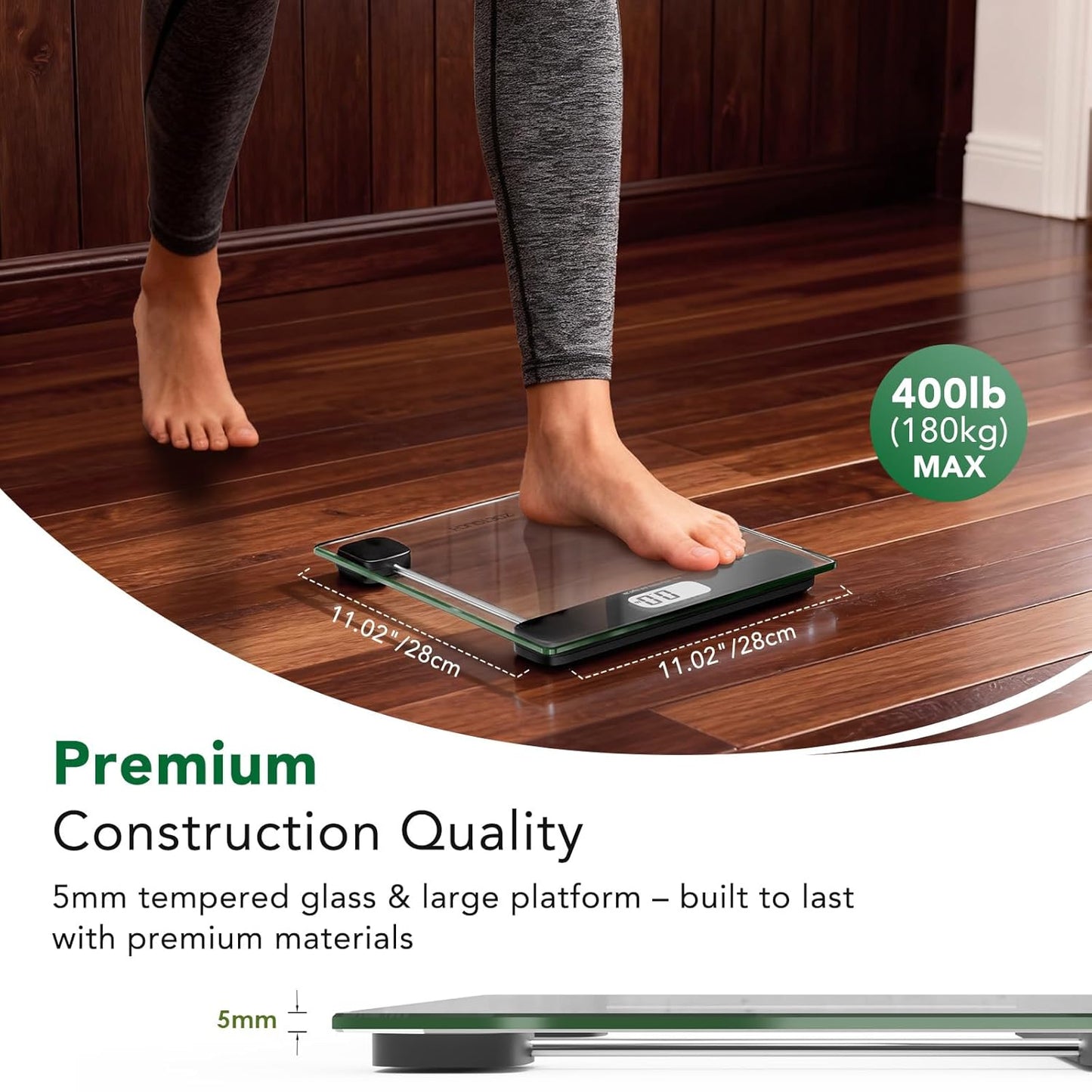 Digital Bathroom Scale by  - 400Lb Capacity Accurate Body Weight Weighing Scale with Professional Grade, Step-On Technology, Tempered Glass, LCD Display, Measuring Tape Included