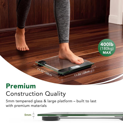 Digital Bathroom Scale by  - 400Lb Capacity Accurate Body Weight Weighing Scale with Professional Grade, Step-On Technology, Tempered Glass, LCD Display, Measuring Tape Included