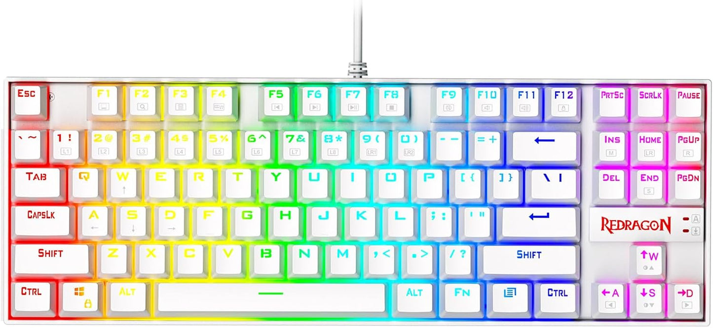 K552 Mechanical Gaming Keyboard 60% Compact 87 Key Kumara Wired Cherry MX Blue Switches Equivalent for Windows PC Gamers (RGB Backlit White)