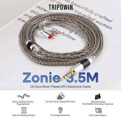 Zonie IEM Cable, 16 Core Silver Plated Earphone Upgraded Cords, 1.25M SPC in Ear Monitor Cable for 7Hz Zero:2 Orchestra Lite Cadenza Hype4 Supermix4(2Pin 0.78Mm, 3.5Mm)(Grey)
