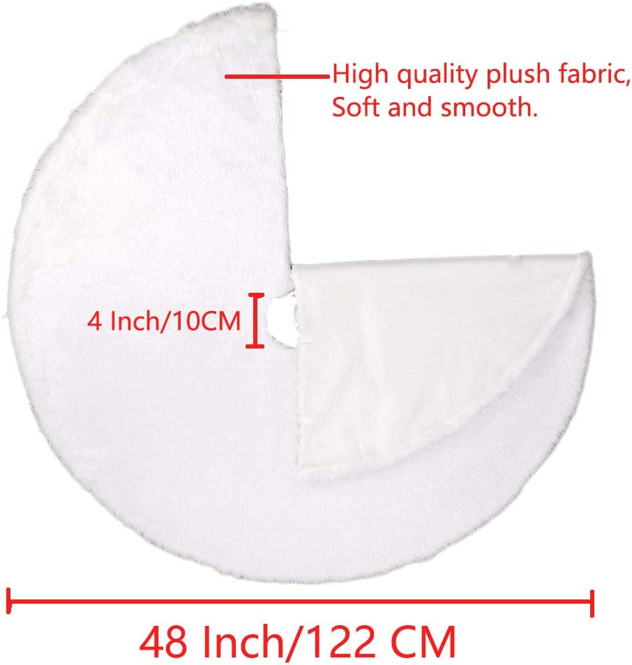 48 Inch White Faux Fur Christmas Tree Skirt, Luxury Plush Tree Base Cover for Holiday Party and Home Christmas Decor