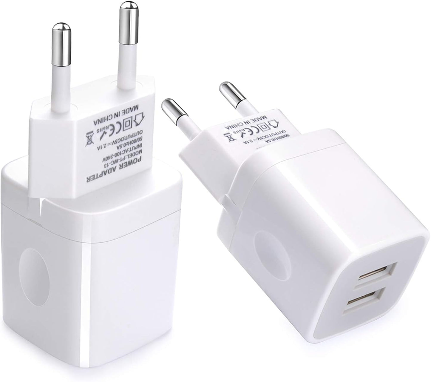 European Wall Charger,  2-Pack USB 2.1AMP Universal Europe Charger Block Dual Port Plug Compatible for Iphone 17 16 15 14 13 12 11 Pro Max XS XR X SE 8 7 6 Plus,Samsung S25 S24 A17,Note,Lg,Moto