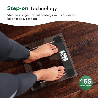 Digital Bathroom Scale by  - 400Lb Capacity Accurate Body Weight Weighing Scale with Professional Grade, Step-On Technology, Tempered Glass, LCD Display, Measuring Tape Included