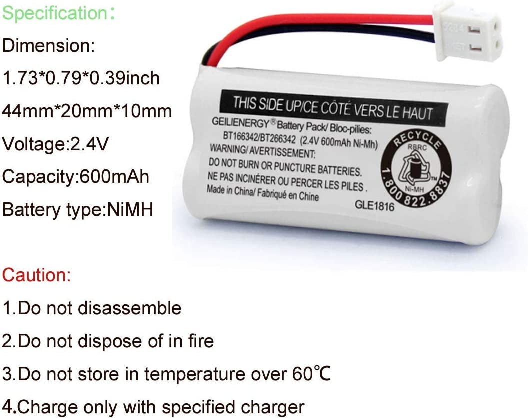 BT162342 BT262342 Battery Compatible with BT183342 BT283342 BT166342 BT266342 Vtech CS6114 CS6419 CS6719 At&T EL52300 CL80111 Cordless Phone(Pack of 2)