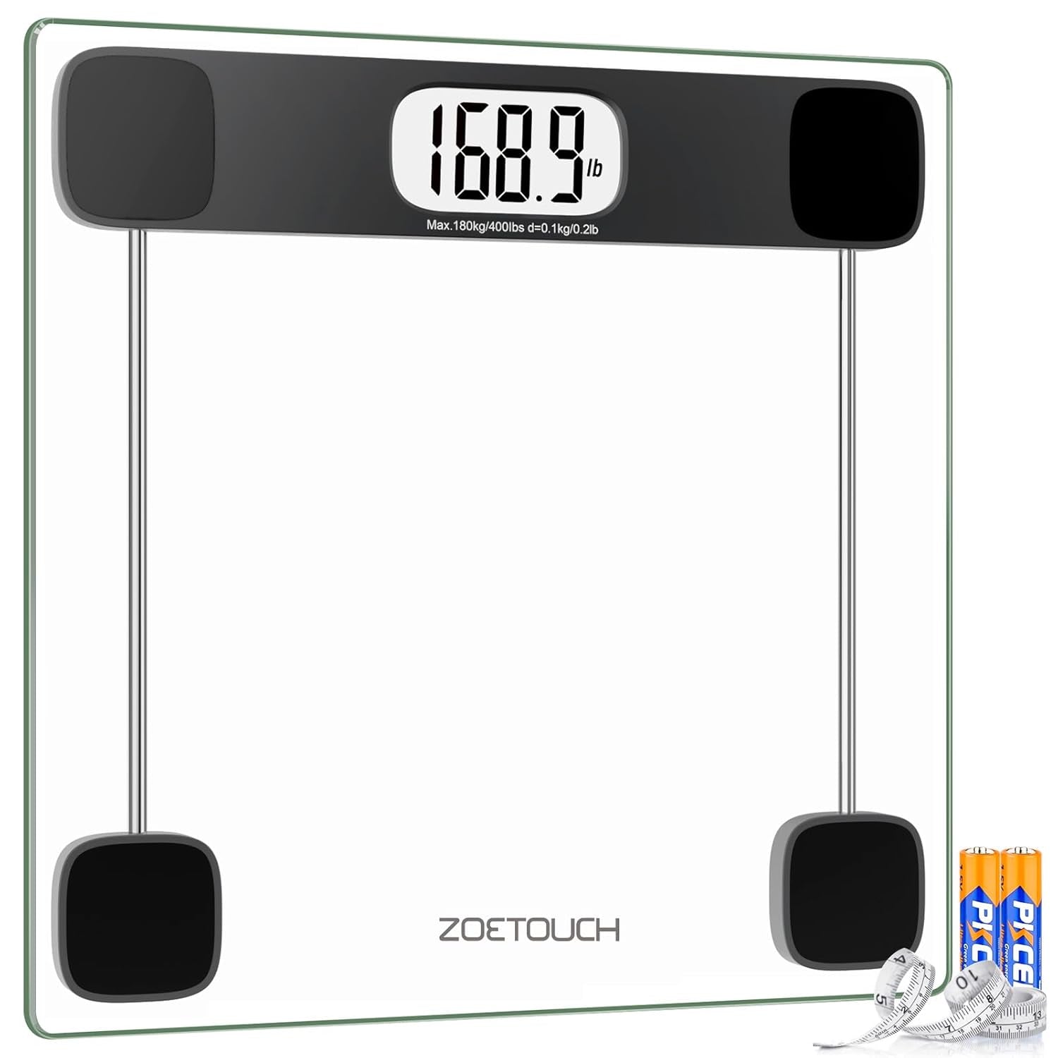 Digital Bathroom Scale by  - 400Lb Capacity Accurate Body Weight Weighing Scale with Professional Grade, Step-On Technology, Tempered Glass, LCD Display, Measuring Tape Included