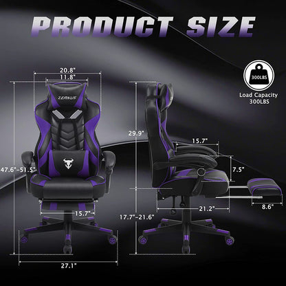 Purple Reclining Computer Chair with Footrest, High Back Gamer Chair with Massage, Large Racing Style Desk Chair for Gaming, Big and Tall Gaming Chairs for Adults