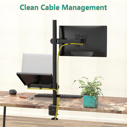 Laptop and Monitor Mount Stand, Extra Tall Single Monitor Desk Mount with Tray for 1 Laptop Notebook up to 17 Inch and 1 LCD Monitor Mount up to 32 Inch, Weight up to 22Lbs (M001XLLP), Black