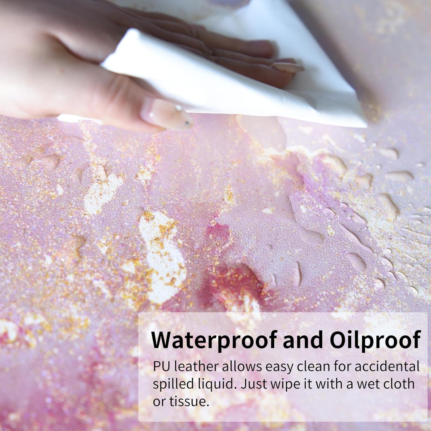 Large Mouse Pad, Cute Pink Desk Mat for Desktop, Women Girls PU Leather Desk Pad Waterproof Gaming Mousepad, Rose Gold Marble Computer Protector Writing Pad for School Office Home 31.5" X 15.7"