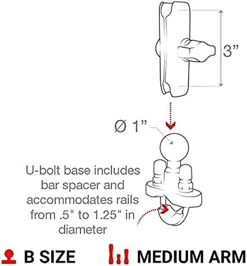 X-Grip Phone Mount with Handlebar U-Bolt Base RAM-B-149Z-UN7U , Medium Arm for Motorcycle, ATV/UTV, Bike