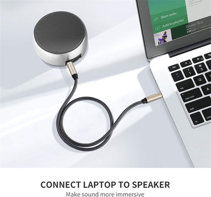 3.5Mm Male to Male Auxiliary Aux Stereo Professional Hifi Cable with Silver-Plating Copper Core, Gold Plated, Nylon Braid, Tangle-Free for for Audiophile/Musical Lovers ,Silver 2M 6Ft