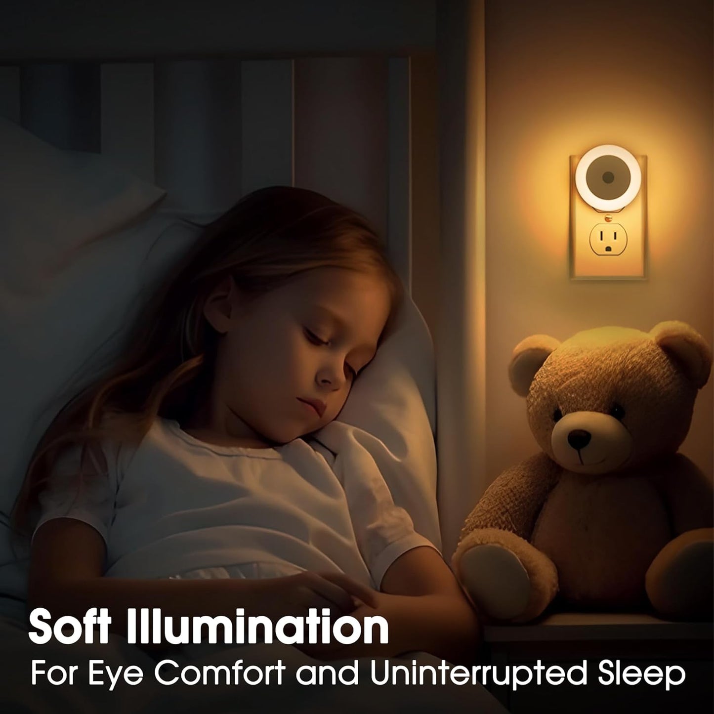 LED Baby Night Lights Plug into Wall [4Pack], Nightlight with Light Sensors for Kids Room, Bathroom Stair Lights, Hallway Light, Warm White