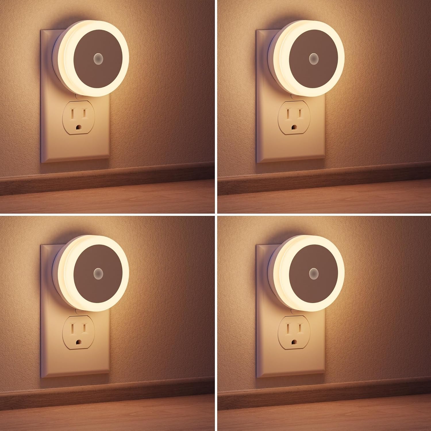 LED Baby Night Lights Plug into Wall [4Pack], Nightlight with Light Sensors for Kids Room, Bathroom Stair Lights, Hallway Light, Warm White