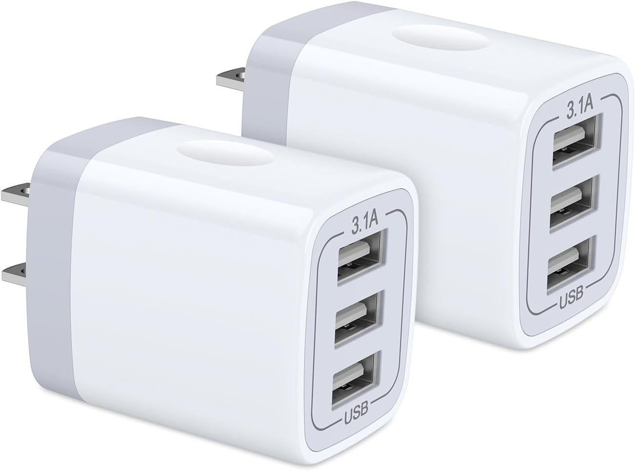 USB Wall Charger,  2Pack Wall Plug 3-Port USB Charging Station 3.1A Power Adapter Multi Port Quick Charger Block Cube for Iphone 17 16 15 14 13 12 11 Pro XS MAX 8 Ipad Samsung Galaxy S25 S24 S23